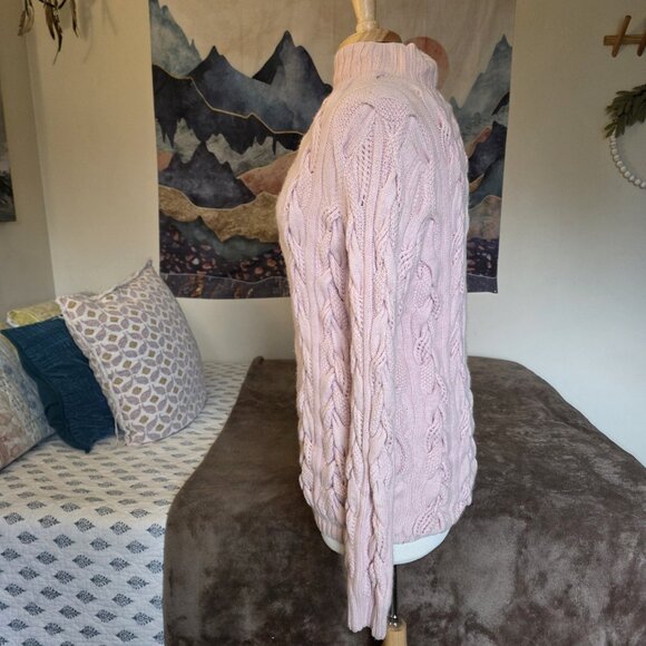 Neiman Marcus 100% Cashmere Sweater Large Pink Cable Knit Mock Neck Pullover - Picture 11 of 16